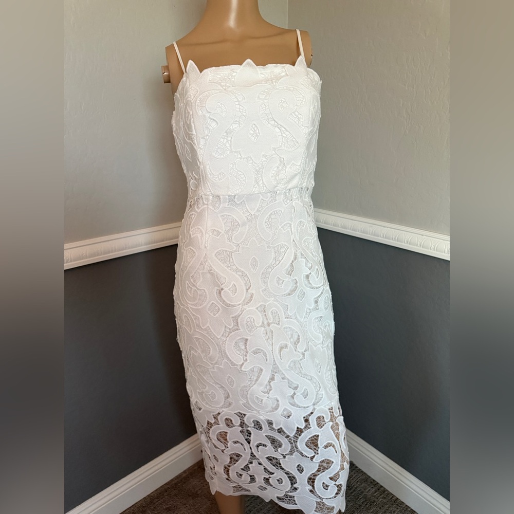 Bardot White Strapless Lace Midi Dress